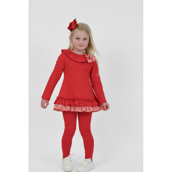 Harris Kids "Clara" Girls Red Frilly Checked Tracksuit