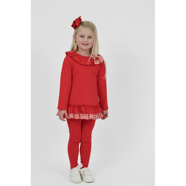 Harris Kids "Clara" Girls Red Frilly Checked Tracksuit