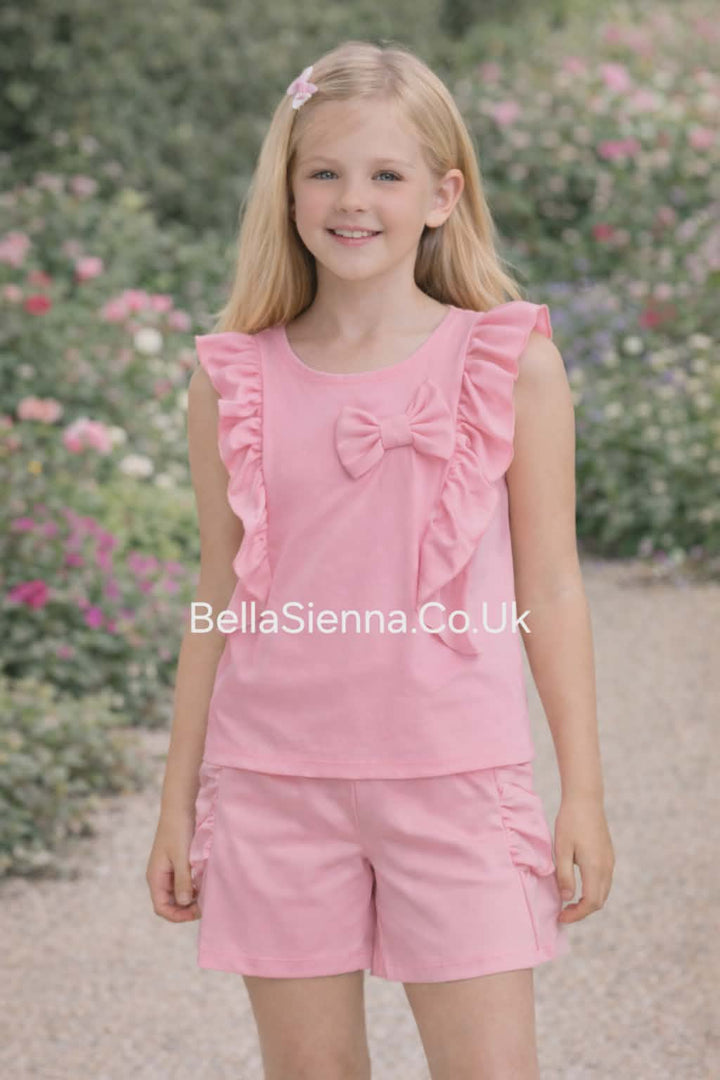 Pink Frill & Bow Girls Shorts & Top Set -TG14