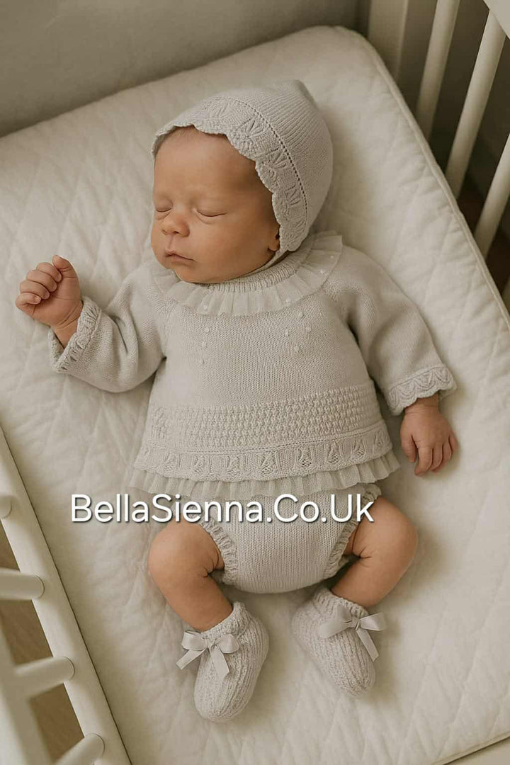 Mac Ilusion 4 piece set For Newborn Baby Girl 7830R Grey/White Tulle