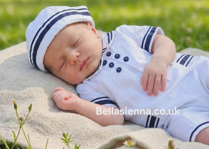 Sarah Louise Boys Summer Sailor Romper Navy And White 011168