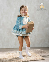 Abuela Tata Velvet & Lace Dress, Pants & Bonnet Set - 1299393
