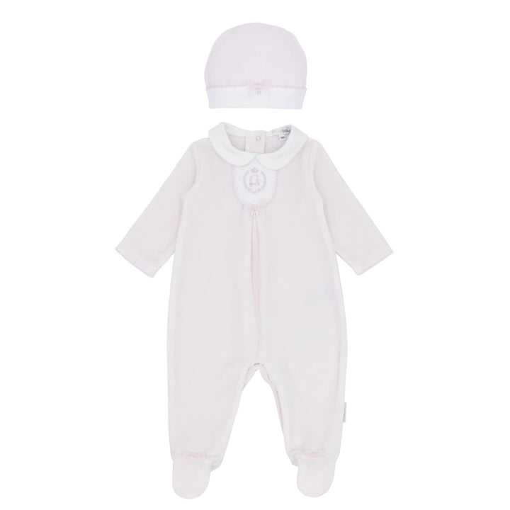 Blues Baby Girls Pink Velour All In One Babygrow Sleepsuit With Matching Hat - BB2072
