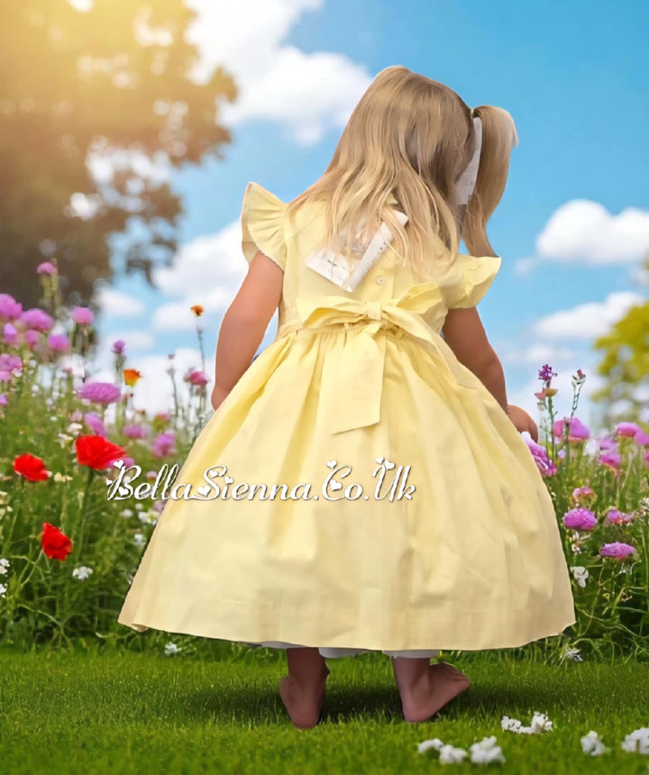 Pretty Originals Girls Lemon, Blue & Navy Hand Smocked Traditional Dress - BD02307