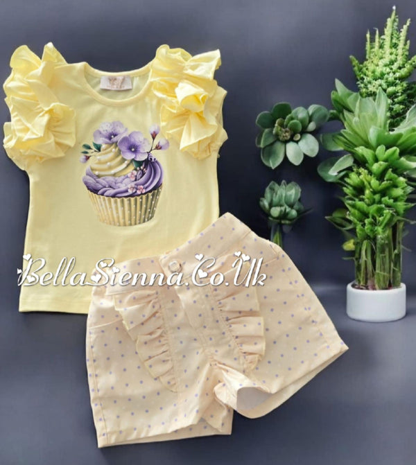 Lemon "Cupcake" Sparkle & Frill Shorts Set - Perfect For Easter