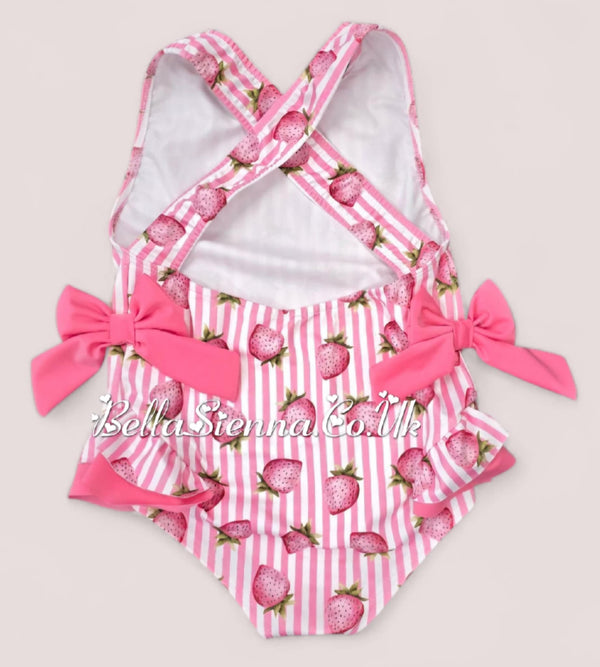 Baby Girls 3 Months Up To 12 Years Pink "Strawberry" Swimsuit With Bows - Swimming Costume (Copy)