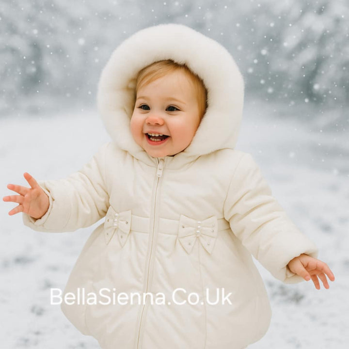 Mintini Beautiful Baby Girls Puffer Coat With Faux Fur Hood MB4328D