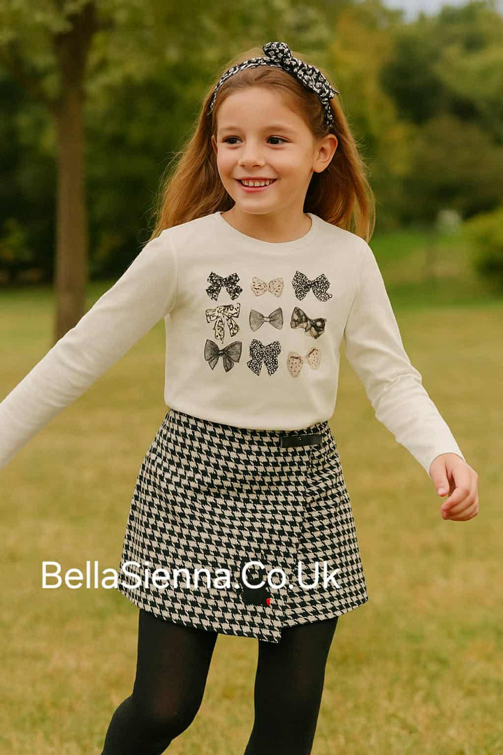 Mayoral Top, Skort & Matching Scrunchie Set - 4006 4907 - Black Dog Tooth