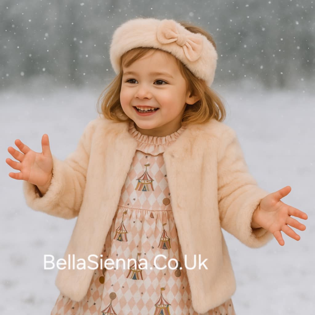 Calamaro Girls Peachy Pink Circus Theme Dress With Tulle Bow - 21305