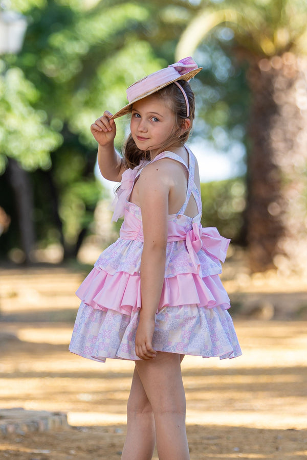 Babine "Pastel Tile" Ruffle Tiered Dress With Big Bow On The Back - 2522826