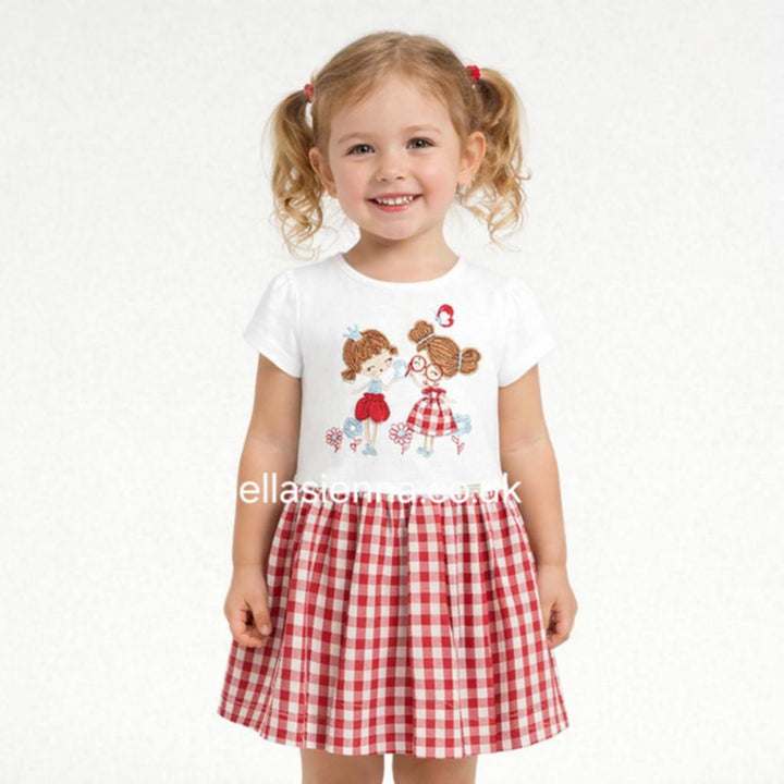 Mayoral white and red check dress baby girl