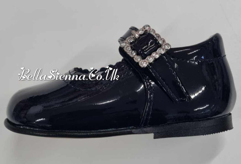 Pretty Originals Navy Patent Leather Mary Jane Shoes With Diamante Buckle - UE1709D