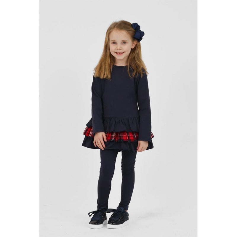 Harris Kids "Darcy" Girls Frilly Tartan Bow Tracksuit Set - Navy