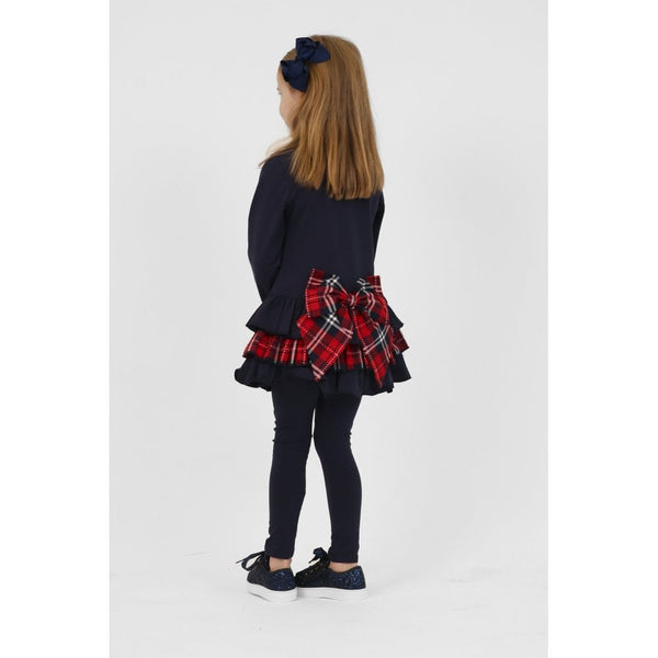 Harris Kids "Darcy" Girls Frilly Tartan Bow Tracksuit Set - Navy