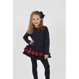 Harris Kids "Darcy" Girls Frilly Tartan Bow Tracksuit Set - Navy
