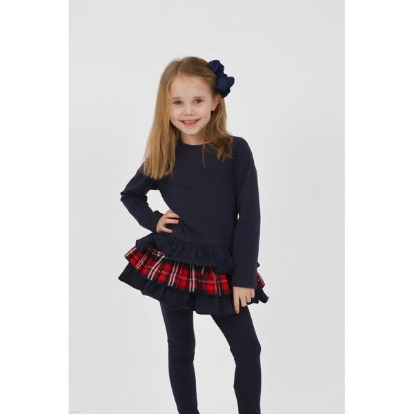 Harris Kids "Darcy" Girls Frilly Tartan Bow Tracksuit Set - Navy