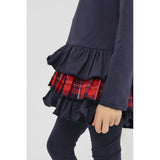 Harris Kids "Darcy" Girls Frilly Tartan Bow Tracksuit Set - Navy