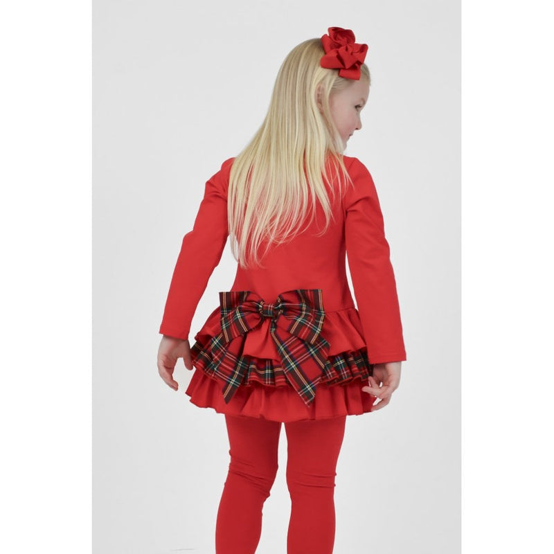 Harris Kids "Darcy" Girls Frilly Tartan Bow Tracksuit Set - Red