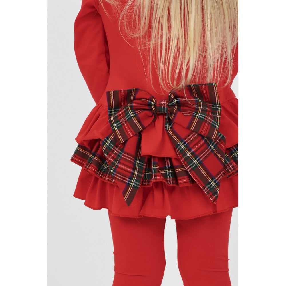 Harris Kids "Darcy" Girls Frilly Tartan Bow Tracksuit Set - Red