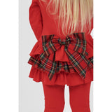 Harris Kids "Darcy" Girls Frilly Tartan Bow Tracksuit Set - Red