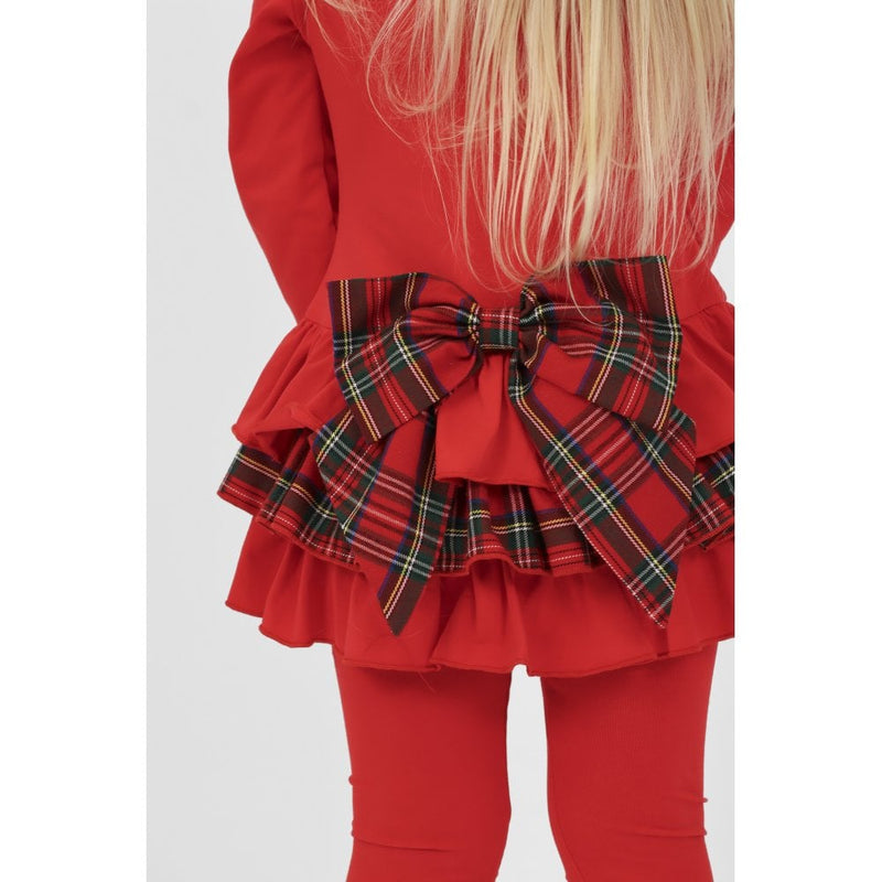 Harris Kids "Darcy" Girls Frilly Tartan Bow Tracksuit Set - Red