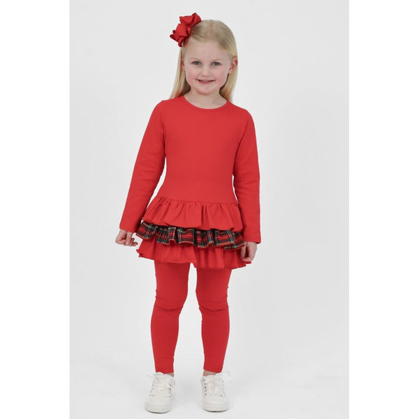 Harris Kids "Darcy" Girls Frilly Tartan Bow Tracksuit Set - Red