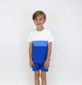 Harris Kids "Cole" Crew neck Tri Colour Shorts Set - Royal Blue