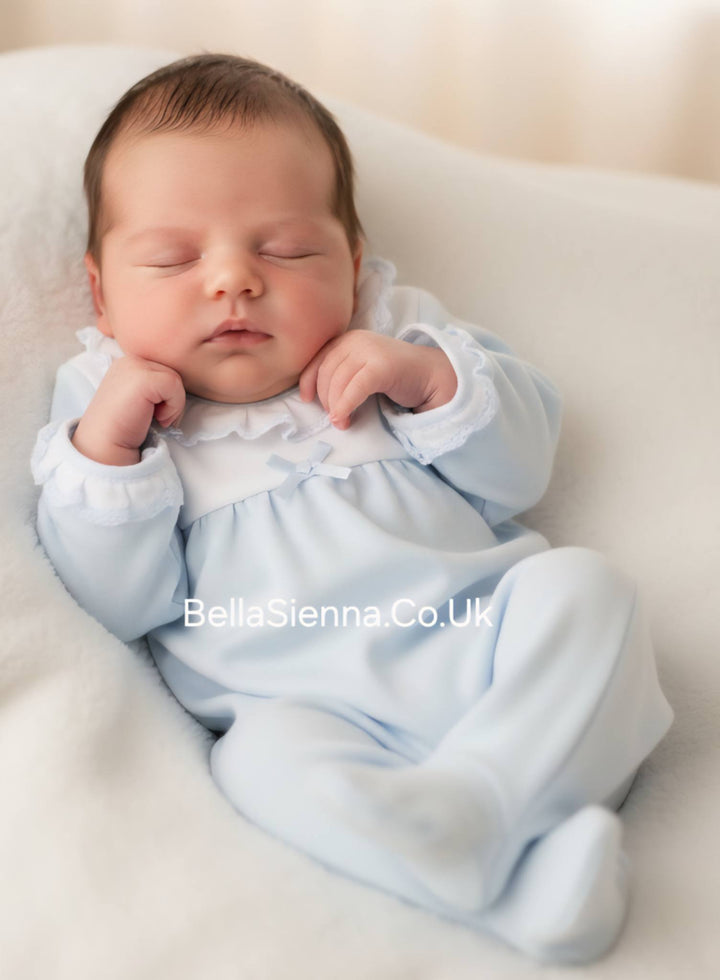 Calamaro Baby Blue & White All In One Babygrow, Sleepsuit - 33047