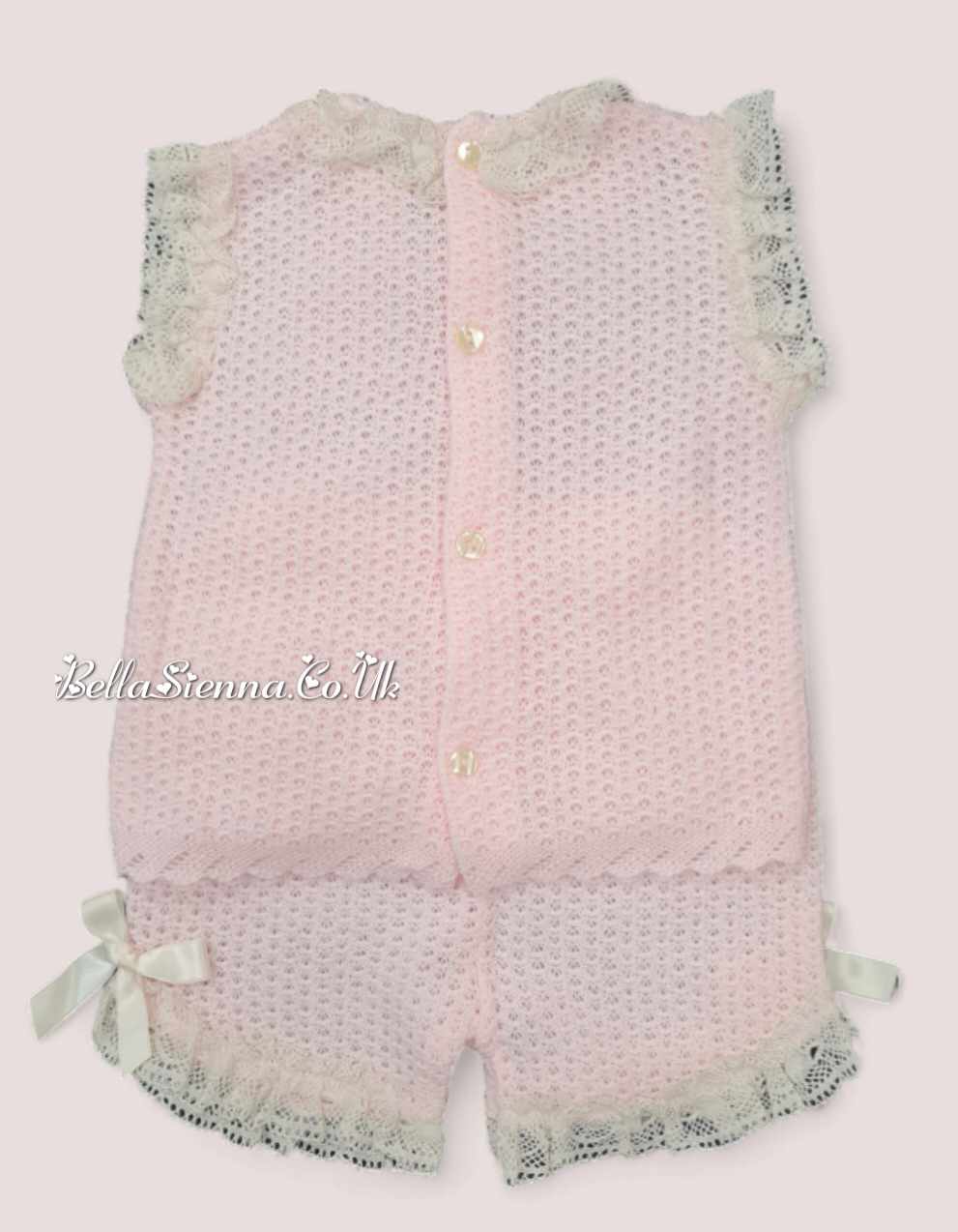 Nini Baby Girls Fine Open Knit Pink Summer Set -VR031