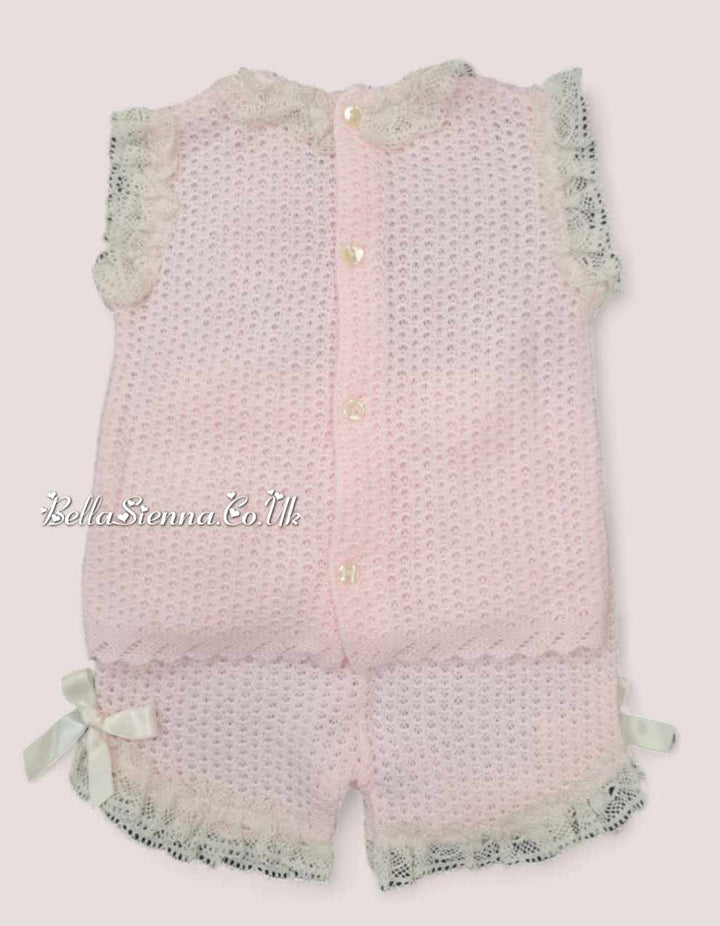 Nini Baby Girls Fine Open Knit Pink Summer Set -VR031