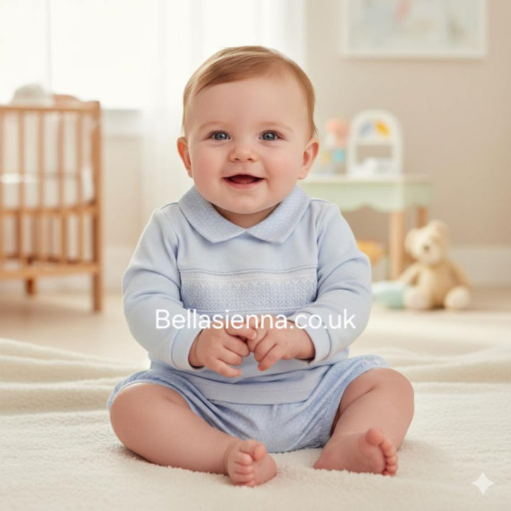 Blues Baby Boys Smocked Long Sleeved Top & Shorts Set - BB2170