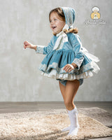 Abuela Tata Velvet & Lace Dress, Pants & Bonnet Set - 1299393