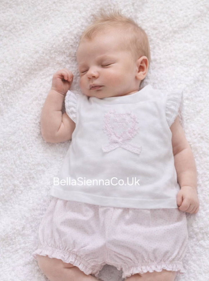 Tutto Piccolo Girls White And Pink Two Piece Short Set