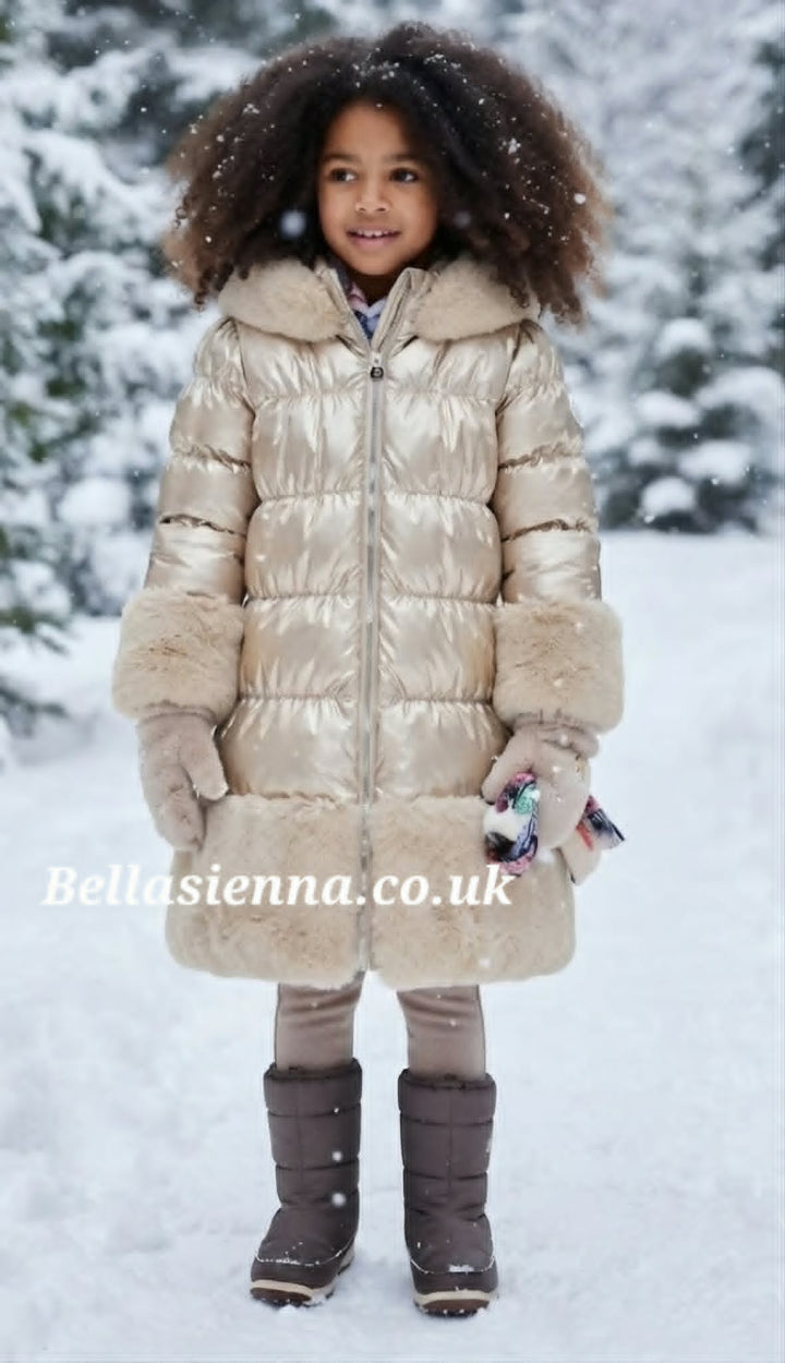 PRE-ORDER ..... GIORGIO BAMBINI Girls Champagne Fur Trim Coat