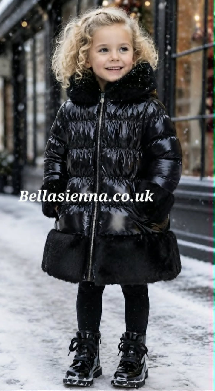 PRE-ORDER ..... GIORGIO BAMBINI Girls Black Fur Trim Coat