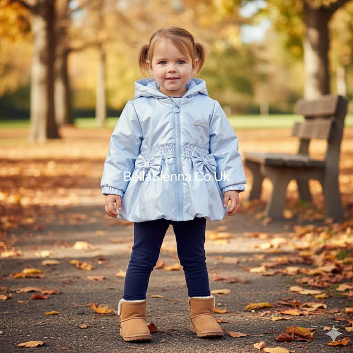 Beautiful Girls Pale Blue Pearl Spring Summer Coat/Jacket With Bow Detail - MB6233