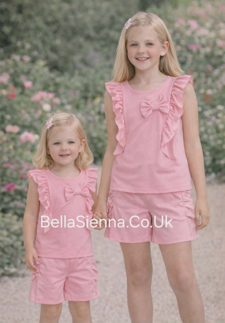 Pink Frill & Bow Girls Shorts & Top Set -TG14