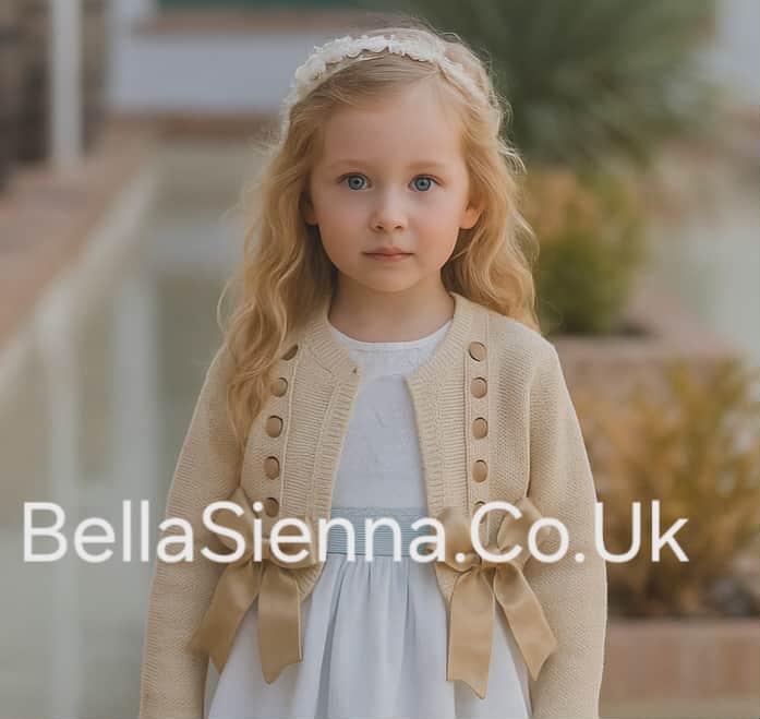 Pretty Originals Girls Beige/Camel Bow Cardigan