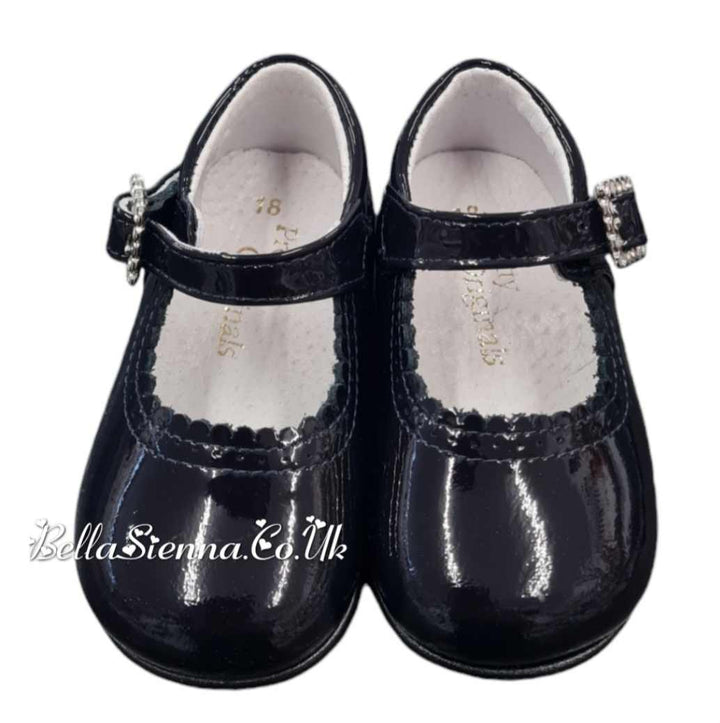 Pretty Originals Navy Patent Leather Mary Jane Shoes With Diamante Buckle - UE1709D