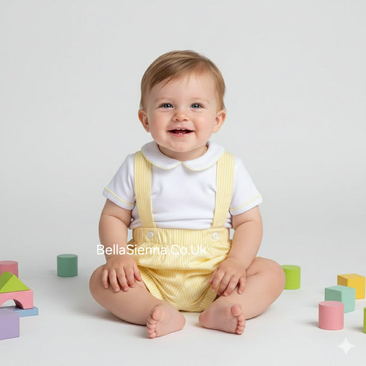 Blues Baby Lemon & White T-Shirt & Seersucker Dungaree Short Set - BB0409