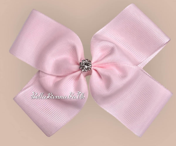 Bowtique London 4 Inch Pink Grosgrain Medium Size Hair Bow With Diamanté Centre