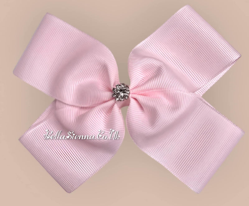 Bowtique London 6 Inch Pink Grosgrain Large Hair Bow With Diamanté Centre