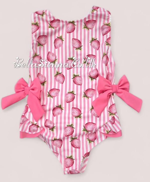 Baby Girls 3 Months Up To 12 Years Pink "Strawberry" Swimsuit With Bows - Swimming Costume (Copy)