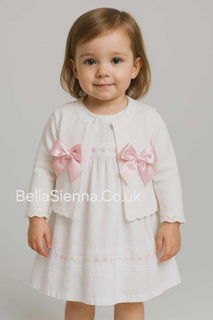 Pretty Originals White And Pink Bow Cardigan