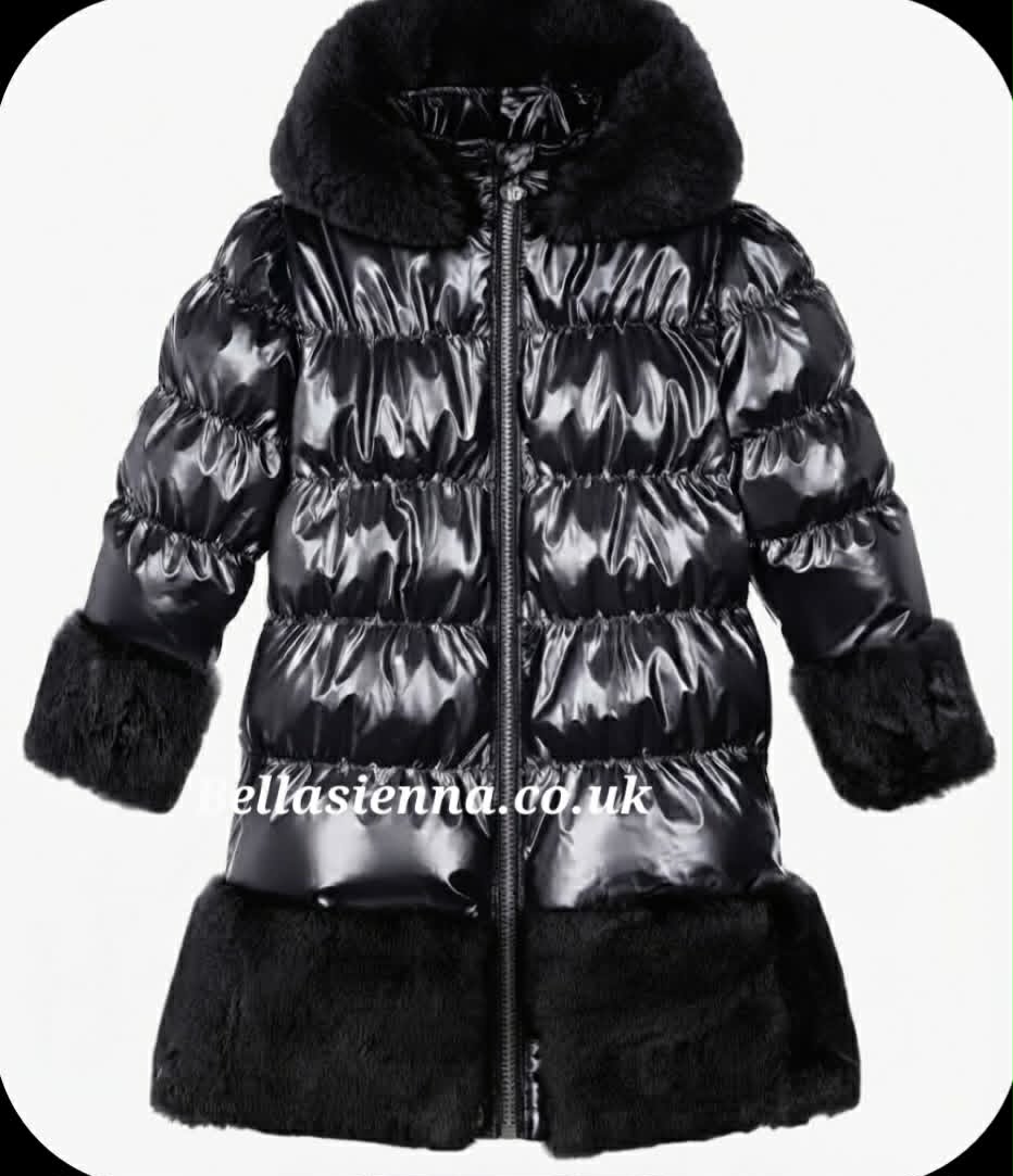 PRE-ORDER ..... GIORGIO BAMBINI Girls Black Fur Trim Coat