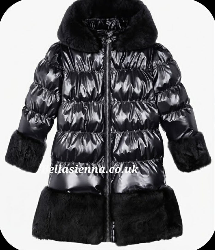 PRE-ORDER ..... GIORGIO BAMBINI Girls Black Fur Trim Coat