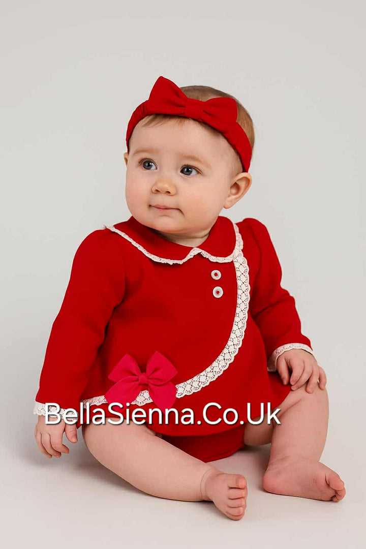 Pretty Originals Baby Girls Red And Cream Dress/Pants And Headband - MT00946L