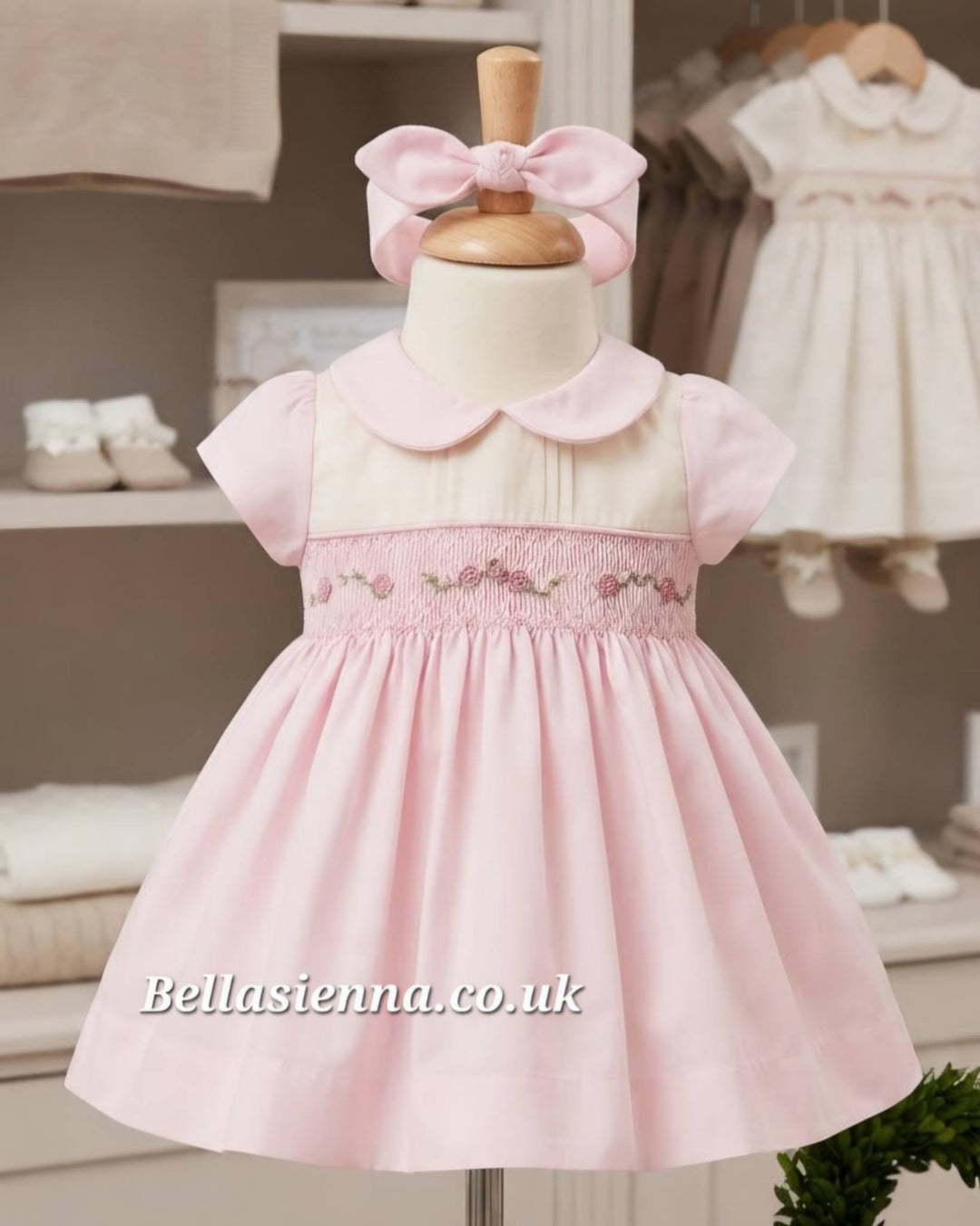 Pretty Originals Girls Pink & Ivory Smocked Dress - BD02363
