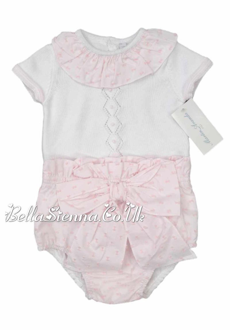 Martin Aranda White And Pink Jam Pant Set For Baby Girls