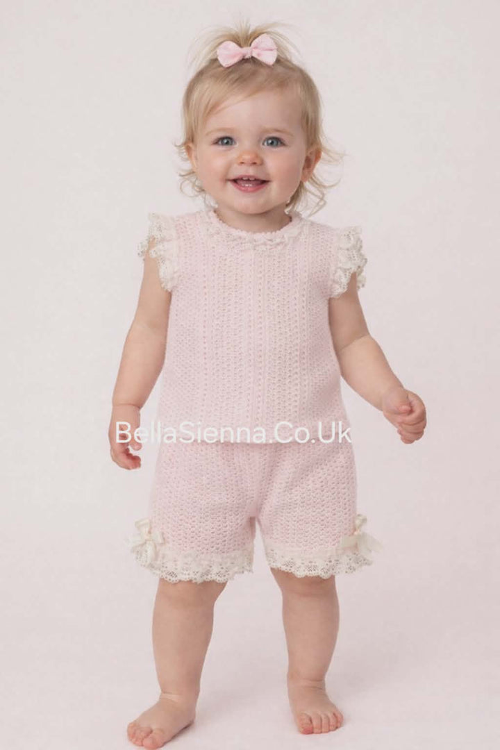 Nini Baby Girls Fine Open Knit Pink Summer Set -VR031